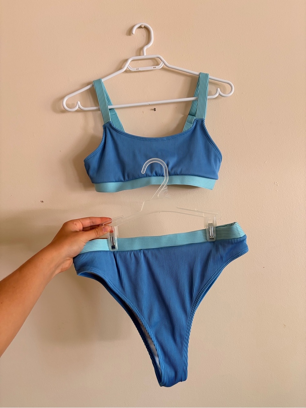 Blue and Aqua Ribbed Bikini Set